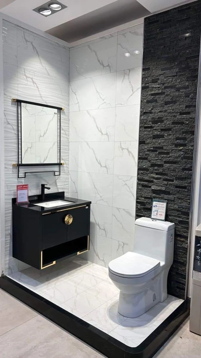 Black Vanity Stone Tile Bathroom
