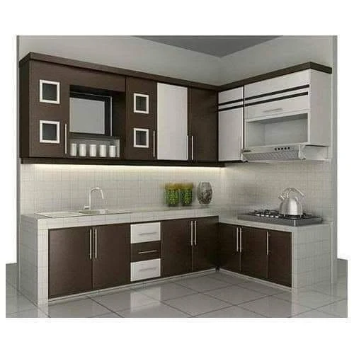 Brown & White Modular L-Kitchen