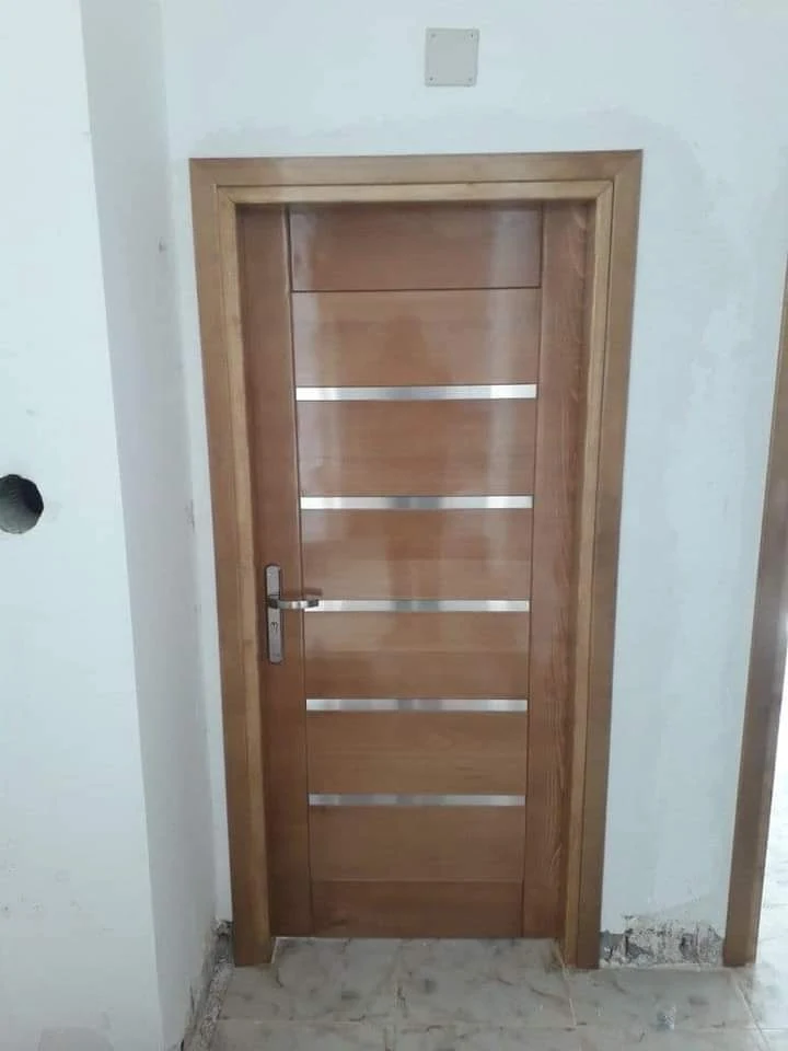 Teak Wood Door Metal Inlay